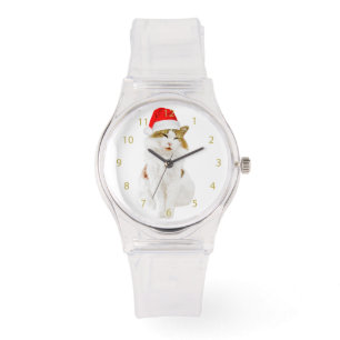 Relógio Gato com chapéu do papai noel