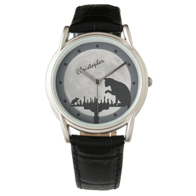 Relógio Gato de Lua Chess Completo Personalizado e Jogo de (Frente)