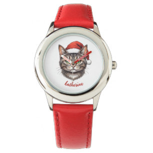 Relógio Gato de Natal Fofo Personalizado com Chapéu de Pap