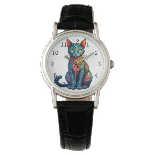 Relógio Gato de Vidro Manchado Multicolorido 784