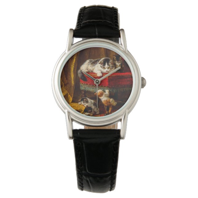 Relógio Gato e Gatinhos Brincando com Cadeira (Frente)