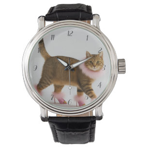Relógio Gato Estiloso de Salto Alto Rosa e Glamour Fofo   