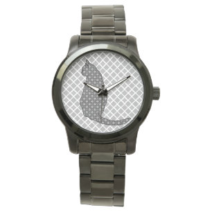 Relógio Gato Japonês - Impressão Kimono preto e branco