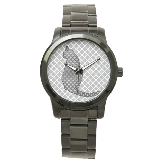 Relógio Gato Japonês - Impressão Kimono preto e branco (Frente)