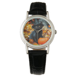 Relógio Gato Negro e Abóbora do Halloween