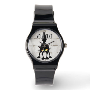 Relógio Gato Preto Cartoon Engraçado e Feroz