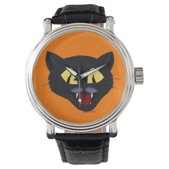 Relógio Gato Preto de Halloween  (Frente)