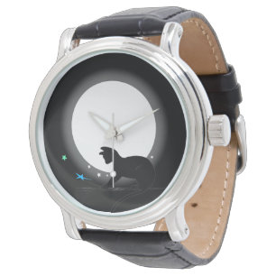 Relógio Gato Preto De Lua Cheia E Estrelas