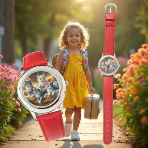 Relógio Gatos no sofá - cena fofa no visual da safra