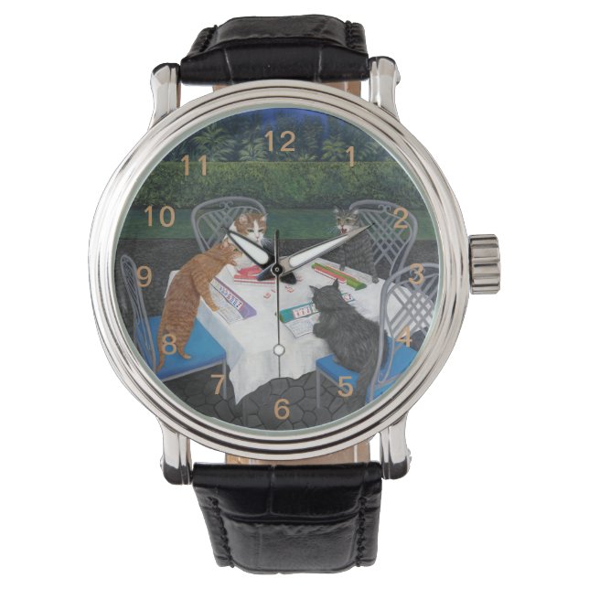 Relógio Gats Playing Mahjong (Frente)