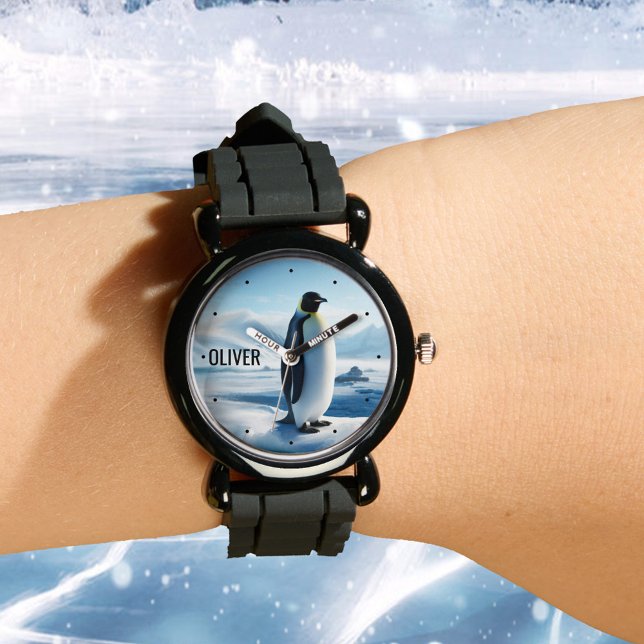 Relógio Gelo legal Cujo Pinguim (A cute watch featuring a painting of a penguin on ice. Nice for children as well as adults)