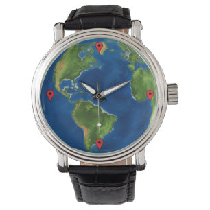Relógio Geografia do globo terrestre com aquarelas ilusão