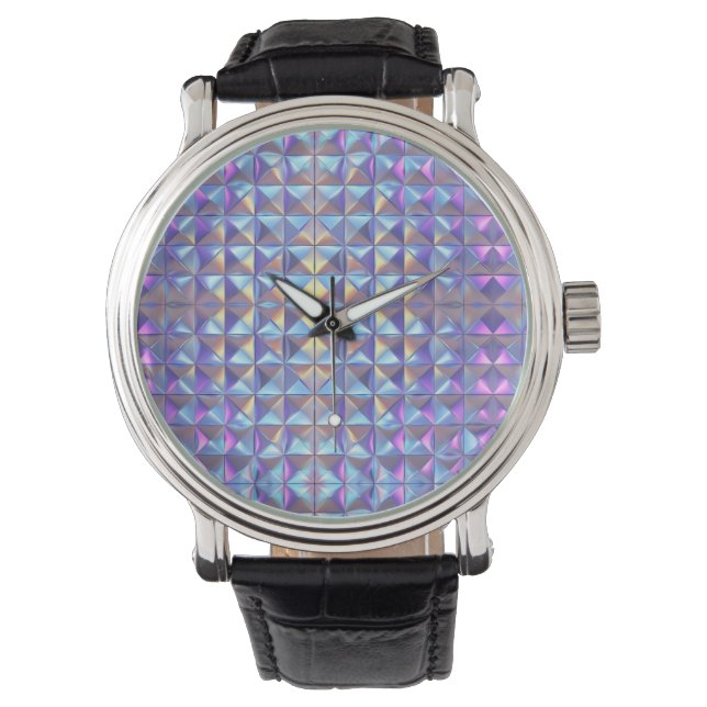 Relógio Geométrico Dourado, Azul e Iridescente Puro 2 (Frente)