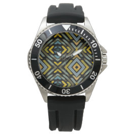 Relógio Geométrico Masculino Azul Dourado Preto