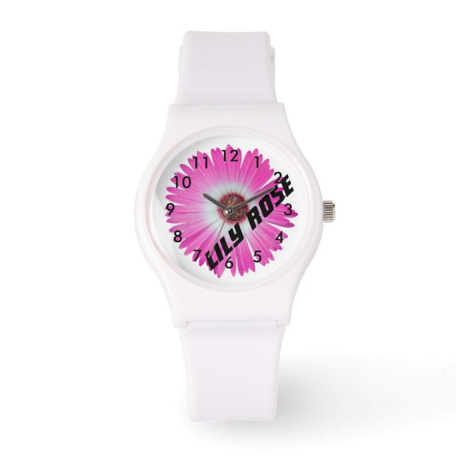 Relógio Gerbera Margarida Rosa Personalizada (Frente)