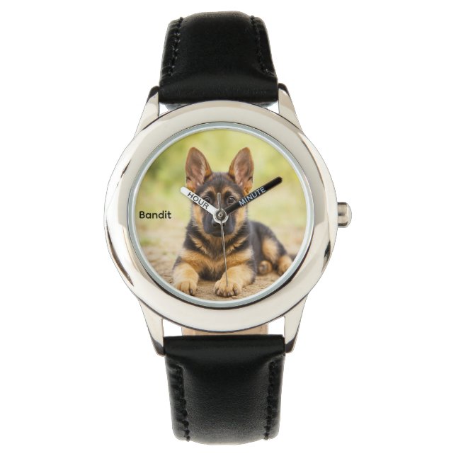 Relógio German shepherd de Criança Personalizada Bonita (Frente)