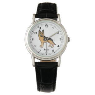 Relógio German shepherd Preto E Tan E Nome Personalizado