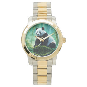 Relógio Giant Panda na Floresta de Bamboo
