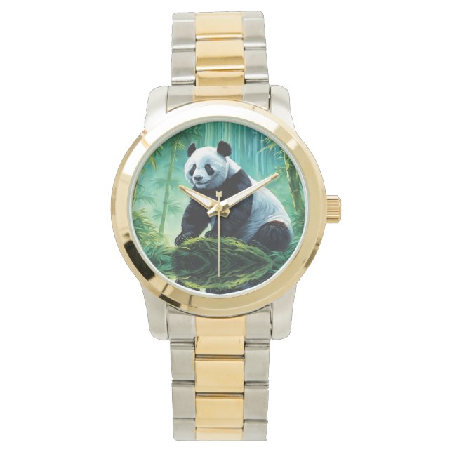 Relógio Giant Panda na Floresta de Bamboo (Frente)