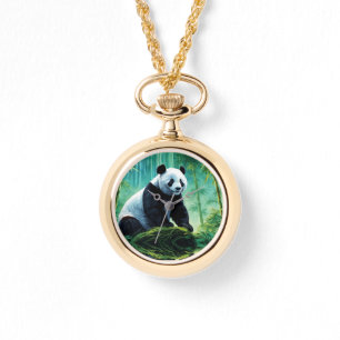 Relógio Giant Panda na Floresta de Bamboo
