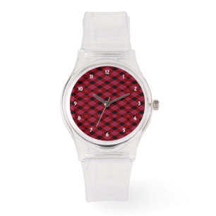 Relógio Gingham Cheque Red and Black Sporty Pink Watch