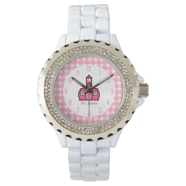 Relógio Gingham & Pink Schoolhouse Watch (Frente)