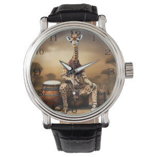 Relógio **"Giraffe Grooves: Uma Serenata de Bongo no Savan