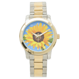 Relógio Girassol Amarelo contra Sol no Céu Azul - Verão