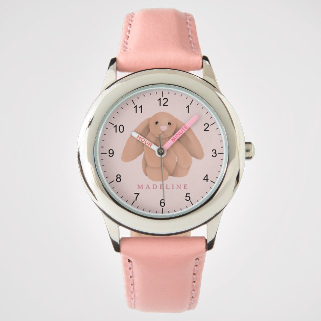 Relógio Girls Cute Pink Bunny Rabbit Plushie Kids  (Criador carregado)