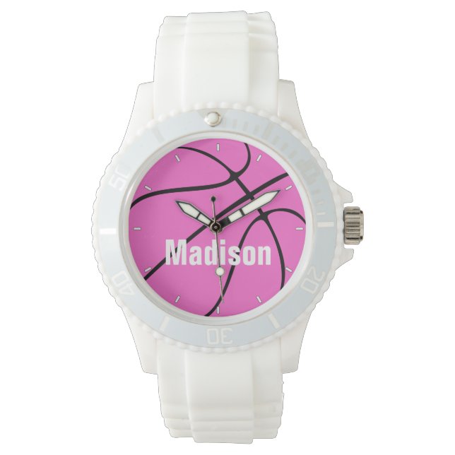 Relógio Girls de Basquete Girard Rosa Personalizadas Name/ (Frente)
