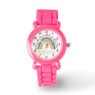 Relógio Girly Boho Rainbow com nome personalizado
