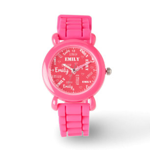 Relógio Girly Pink, Palavra-Rosa, Palavras Personalizadas,
