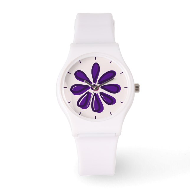 Relógio Girly Purple Flower Doodle (Frente)
