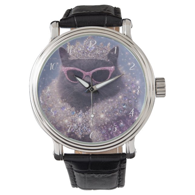 Relógio Glamorous Queen Cat Sparkling Fantasy Portrait     (Frente)