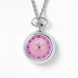 Relógio Glitter de Fita Rosa do Câncer da Mama