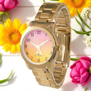 Relógio Glitter Dourado Rosa Amarelo