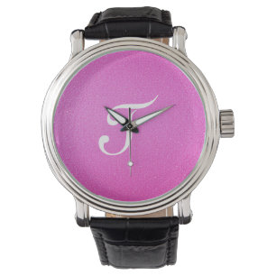 Relógio Glitter rosa monograma elegante