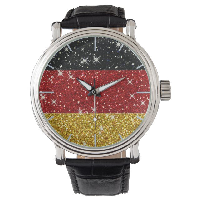 Relógio Glitters Germany Flag com Sparkles (Frente)