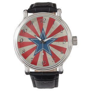 Relógio Glória envelhecida - vermelho, branco e azul