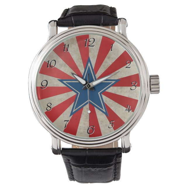 Relógio Glória envelhecida - Vermelho, Branco e Azul (Frente)