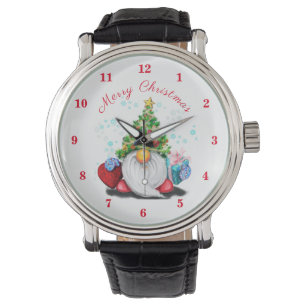 Relógio Gnomo com chapéu de árvore de Natal e presente