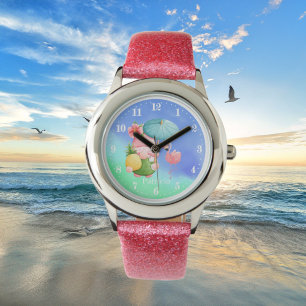 Relógio gnomo de praia rosa flamingo, adiciona nome