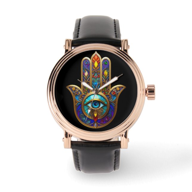 Relógio Gold Colorful Hamsa Turquoise Sapphire Third Eye  (Frente)