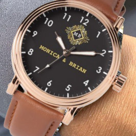Relógio Gold Monogram couple names gift