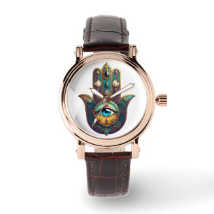 Relógio Gold Violeta Verde Água Hamsa c/ Terceiro Olho Tur
