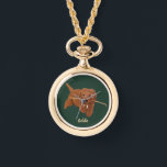 Relógio Goldie Golden Doodle Necklace<br><div class="desc">A necklace watch with cute Golden Doodle images. The text may be personalized. Original artwork by WB.</div>