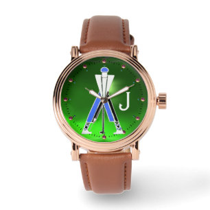 RELÓGIO GOLFER AZUL VERDE ESTILIZADO,MONOGRAMA DE JOGADOR