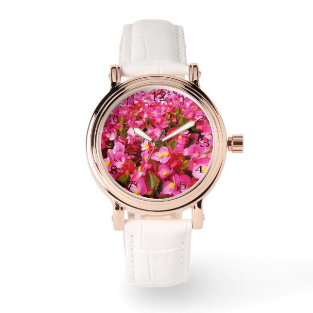 Relógio Gota de Primavera: Flores de Begônia Rosa, (Frente)