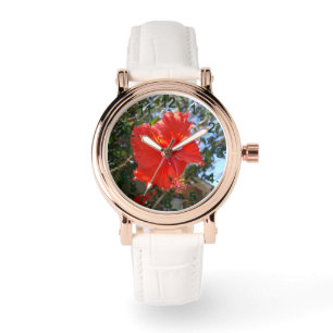 Relógio "Graça Carmesim: Flor de Hibisco Vermelho Floresce