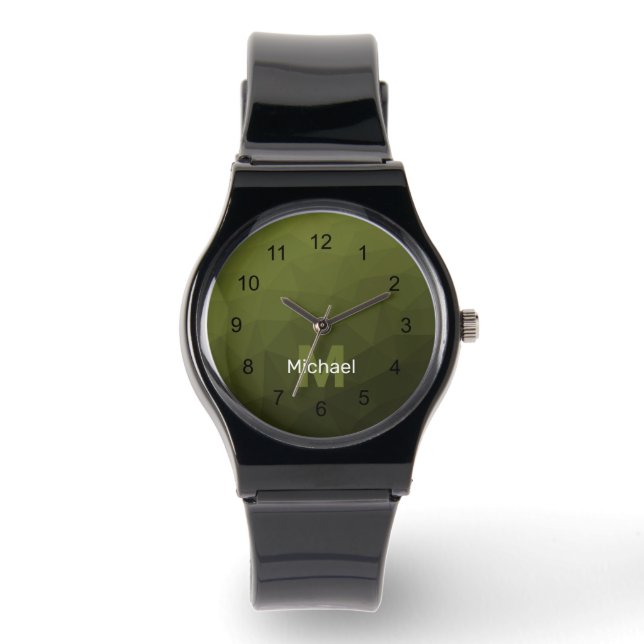 Relógio Gradiente de oliva verde do exército malha geométr (Frente)